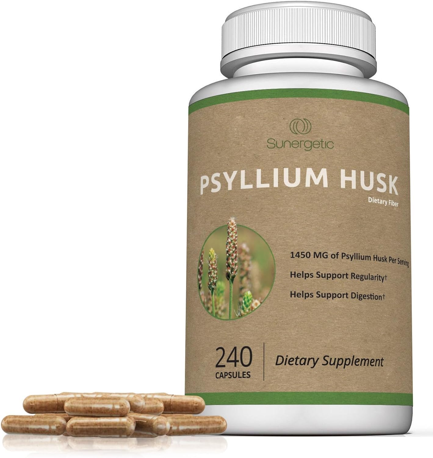 Sunergetic Psyllium Husk Capsules 268g close-up of capsules