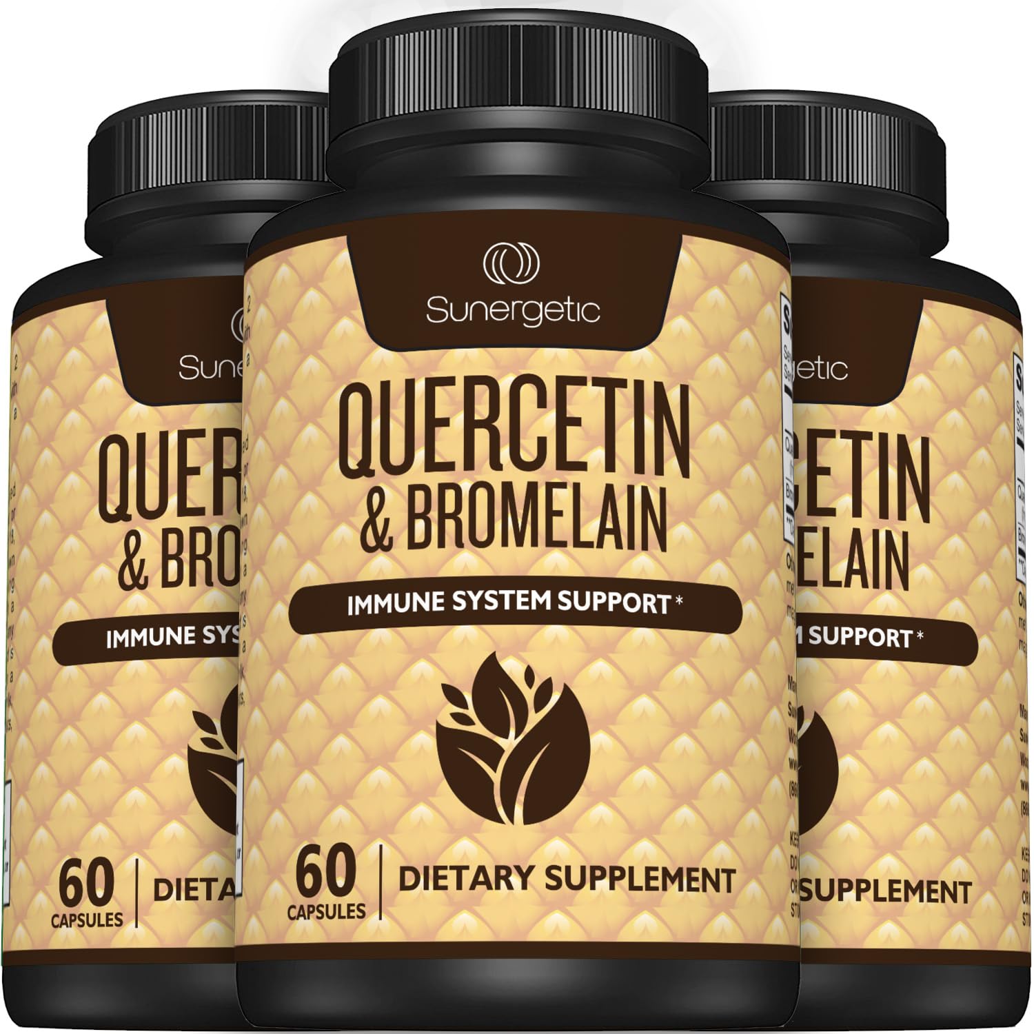 Sunergetic Quercetin & Bromelain Supplement packaging details