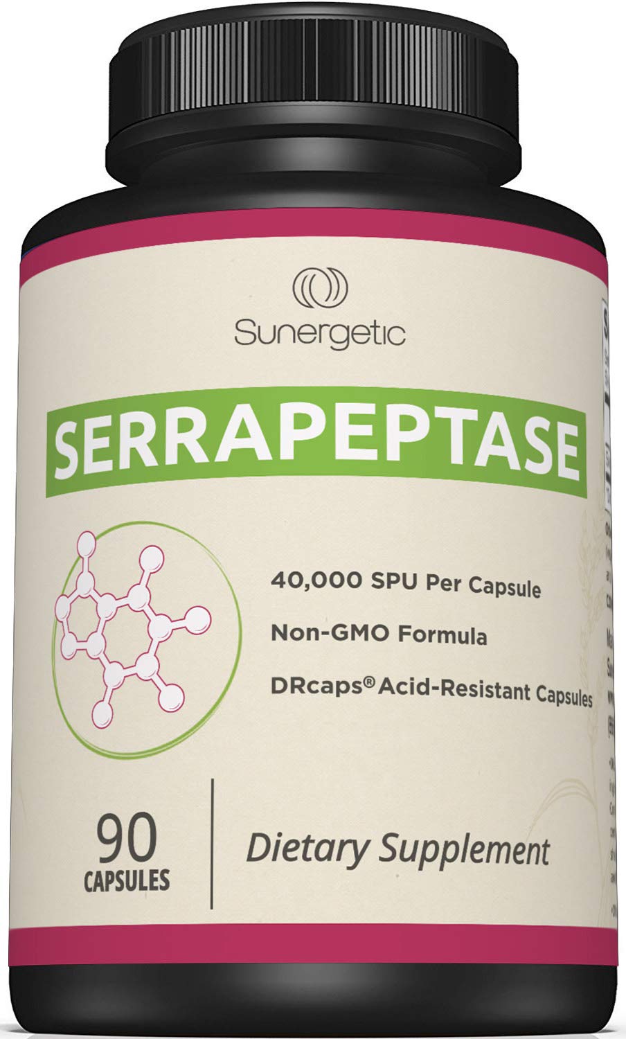 Sunergetic Serrapeptase Enzyme Supplement 40,000 SPU front view