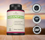 Sunergetic Serrapeptase Enzyme Supplement on a wooden table