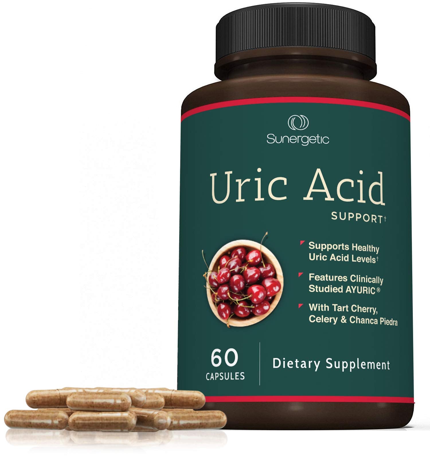 Sunergetic Uric Acid Support Supplement back view with label