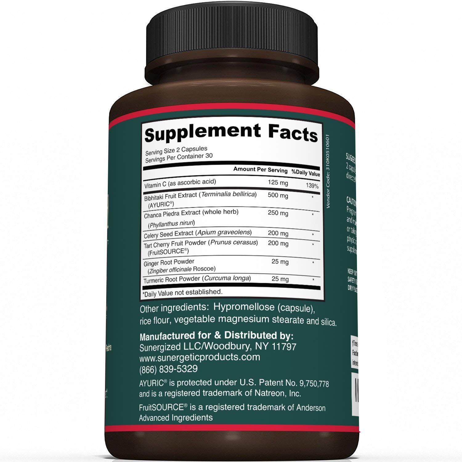 Sunergetic Uric Acid Support Supplement capsules close-up