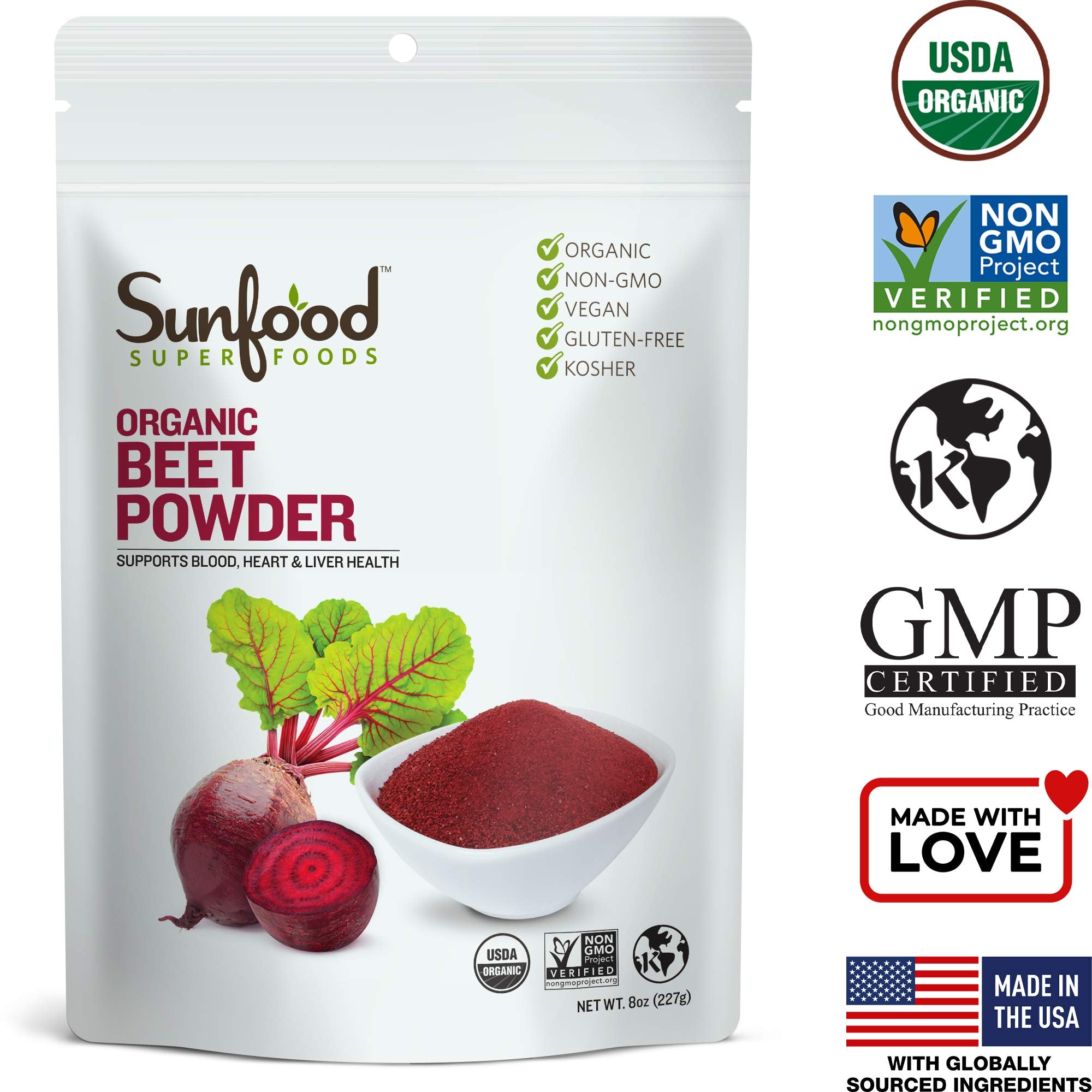 Sunfood Organic Beet Root Powder in a bowl with a spoon