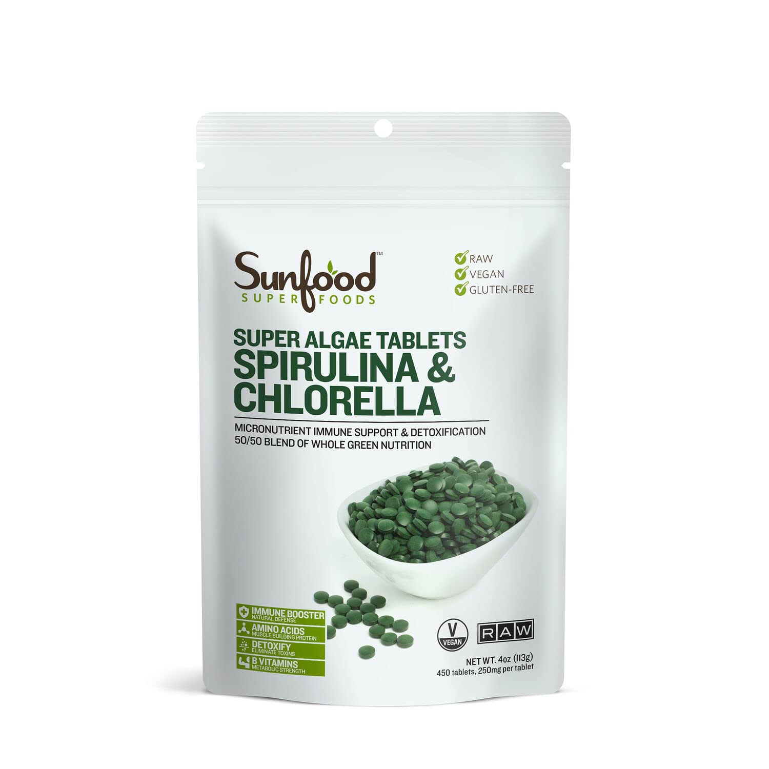 Sunfood Superfoods Chlorella & Spirulina Capsules front view
