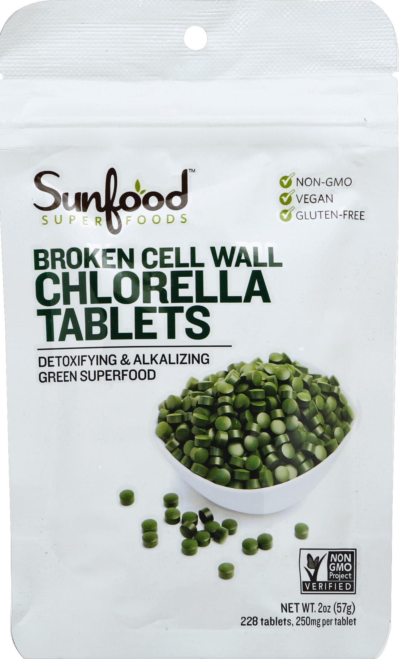 Sunfood Superfoods Chlorella Tablets 59g front view with packaging