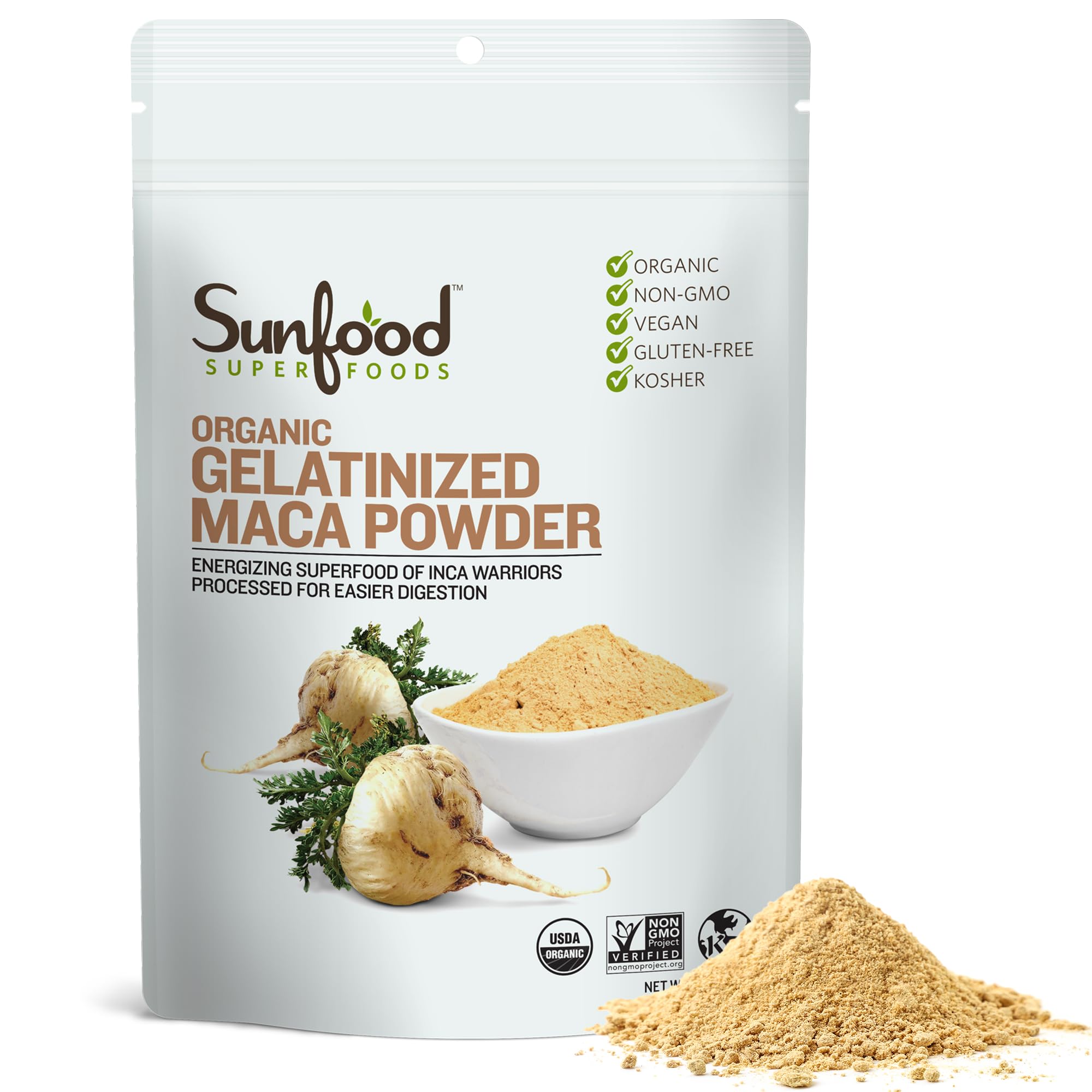 Sunfood Superfoods Gelatinized Maca Powder 227g side view