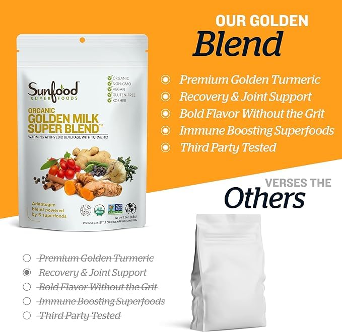 Sunfood Superfoods Golden Milk Powder 170g with ingredients