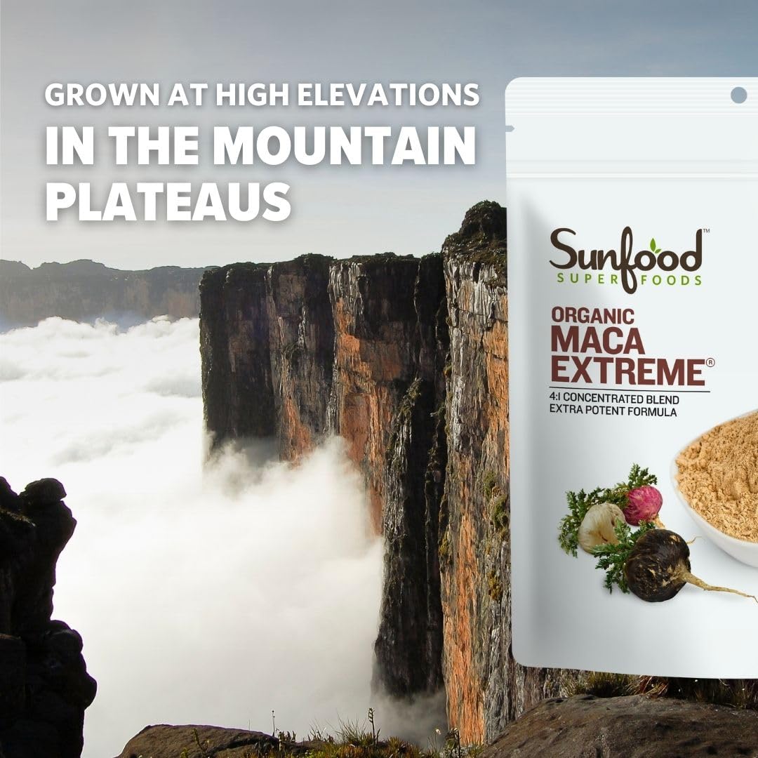 Sunfood Superfoods Maca Extreme Organic Powder in a coffee latte