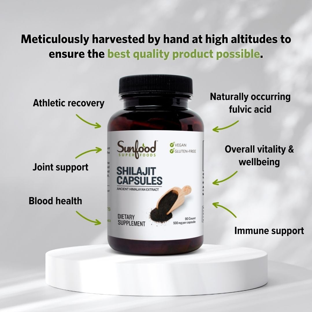 Sunfood Superfoods Shilajit Capsules 500mg close-up of capsules