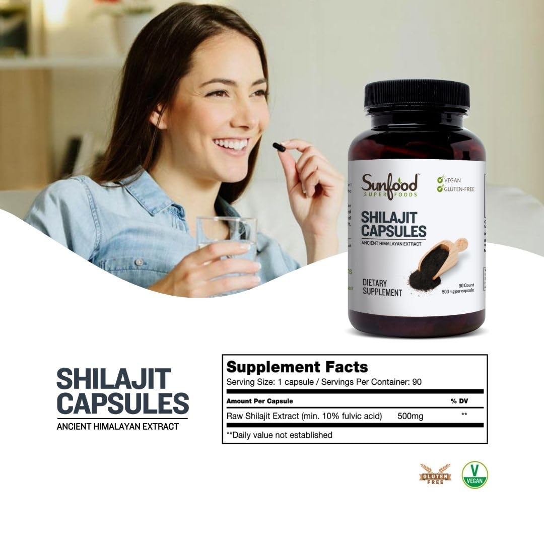 Sunfood Superfoods Shilajit Capsules 500mg side view