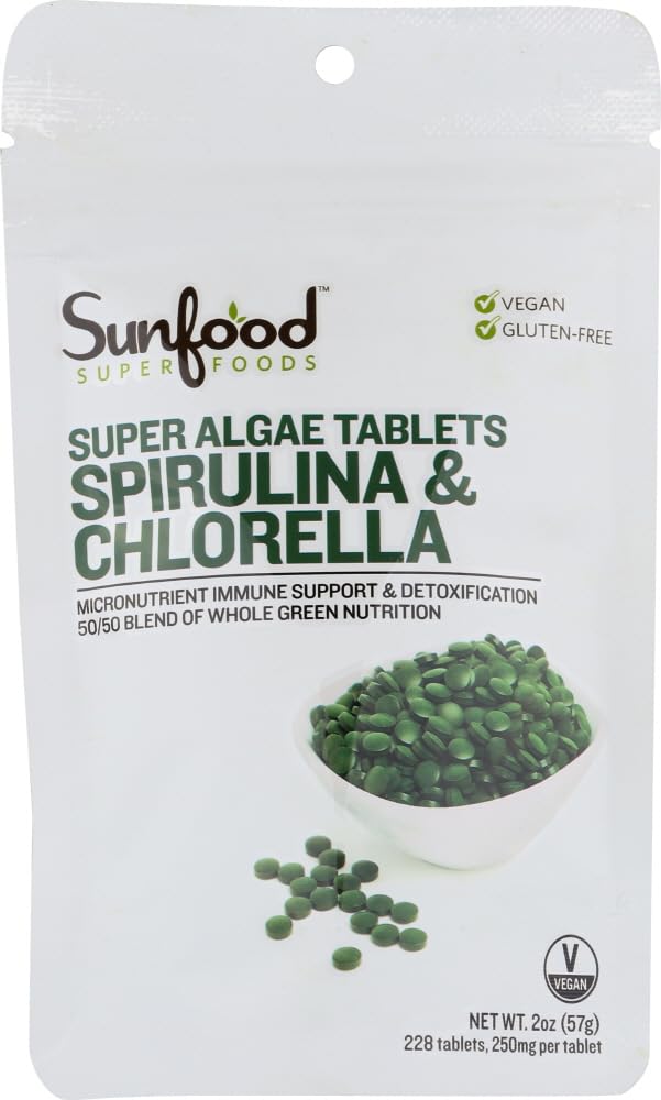 Sunfood Superfoods Spirulina & Chlorella Capsules front view
