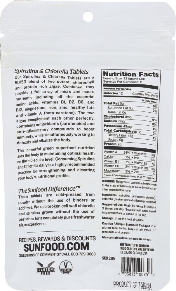 Sunfood Superfoods Spirulina & Chlorella Capsules packaging