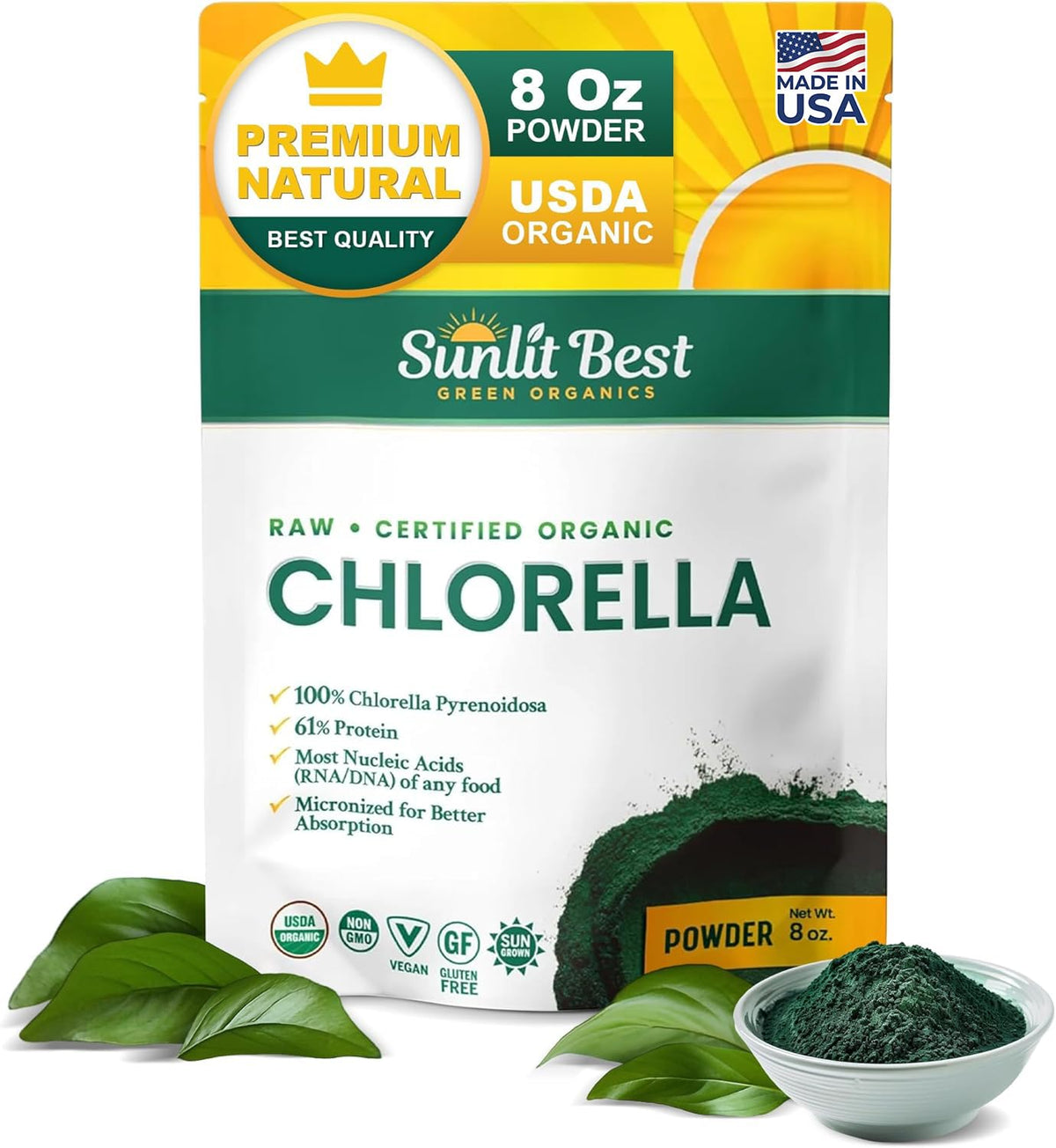 Sunlit Best Green Organics Chlorella Powder 240g front view