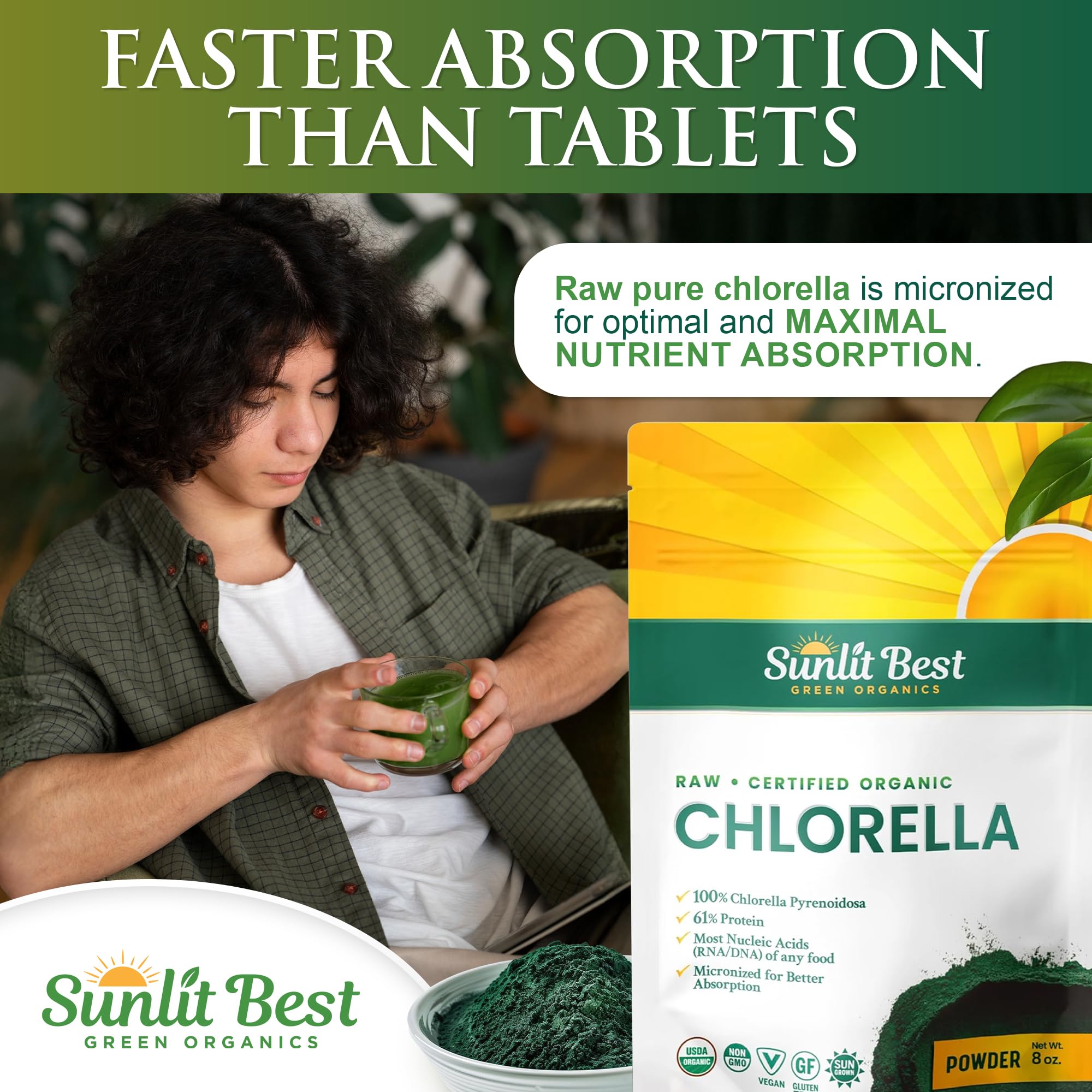 Sunlit Best Green Organics Chlorella Powder in a bowl