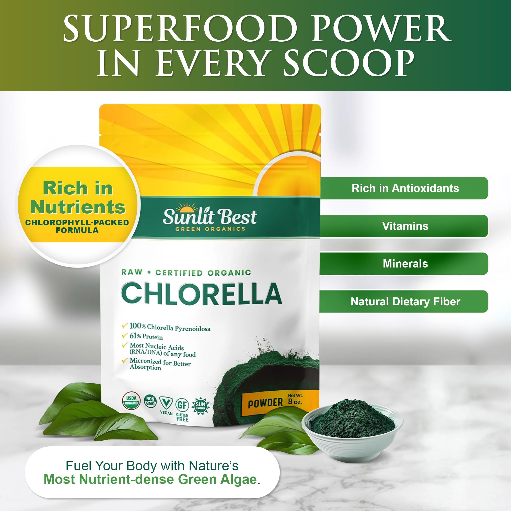 Sunlit Best Green Organics Chlorella Powder packaging