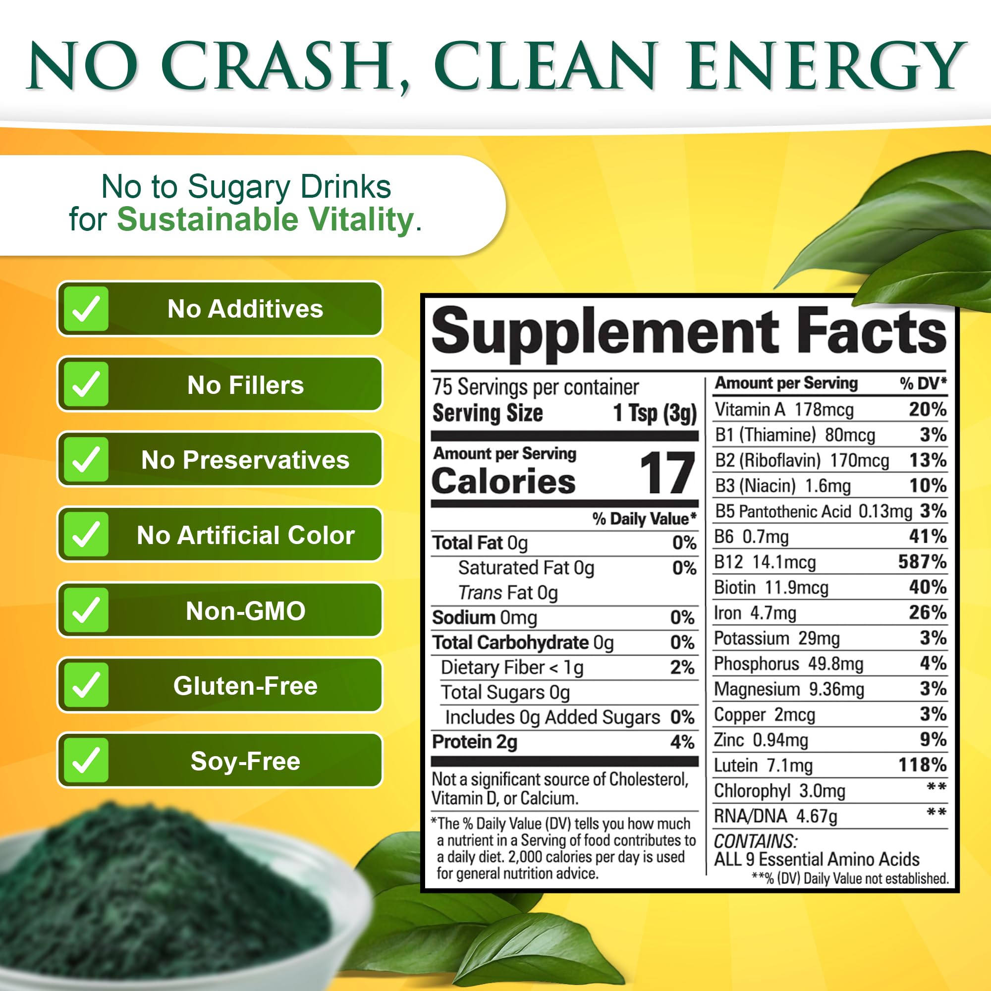 Sunlit Best Green Organics Chlorella Powder scoop with powder