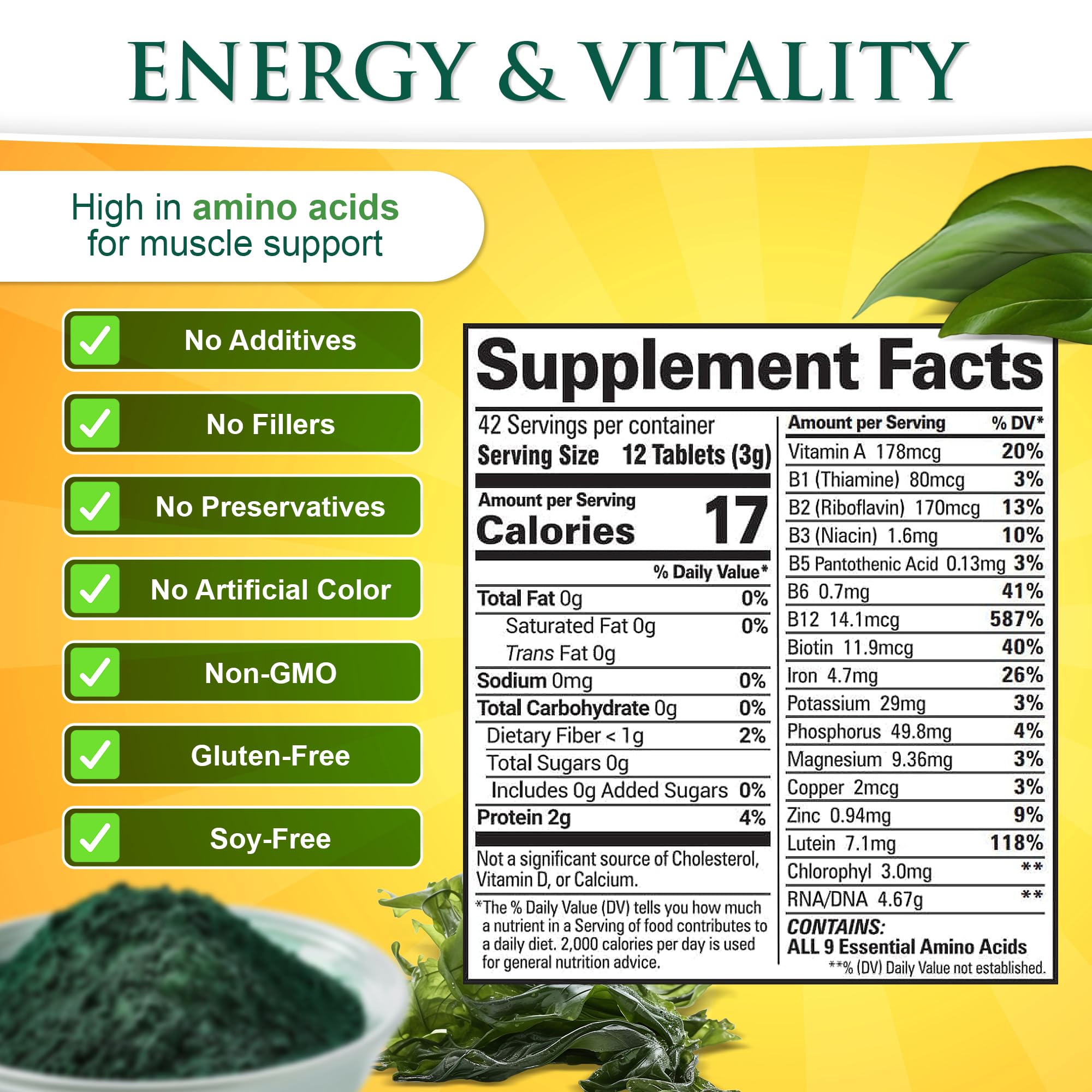 Sunlit Best Green Organics Chlorella Spirulina Tablets close-up of tablets