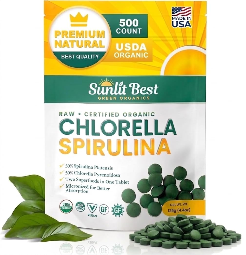 Sunlit Best Green Organics Chlorella Spirulina Tablets front view
