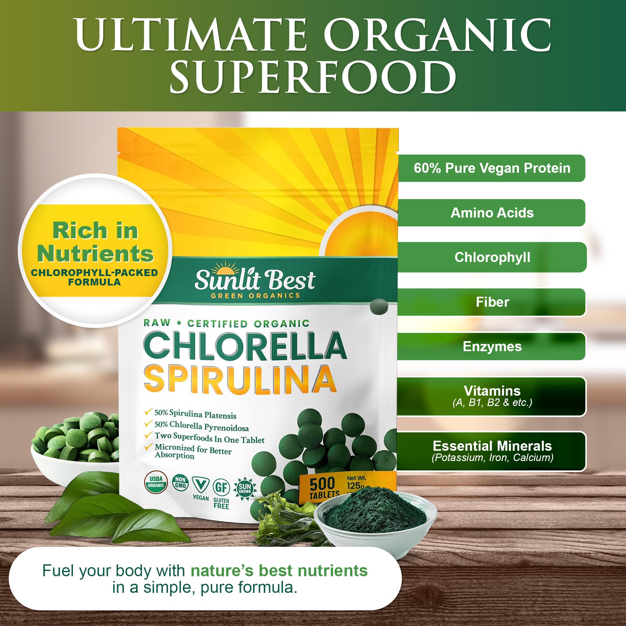 Sunlit Best Green Organics Chlorella Spirulina Tablets packaging