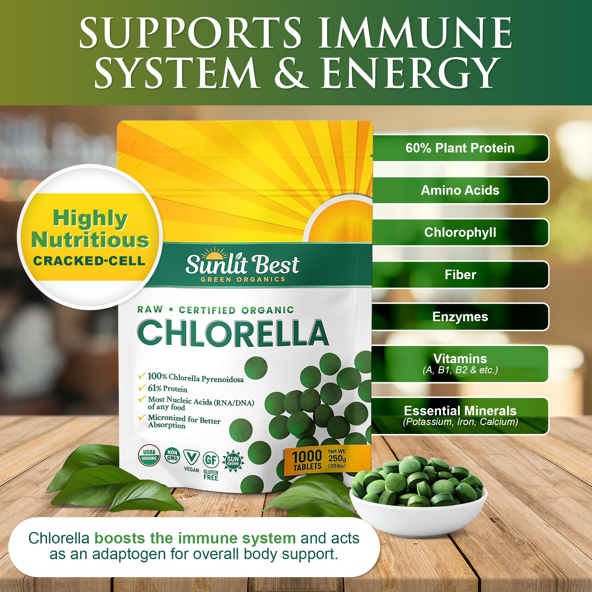 Sunlit Best Green Organics Chlorella Tablets 250mg side view