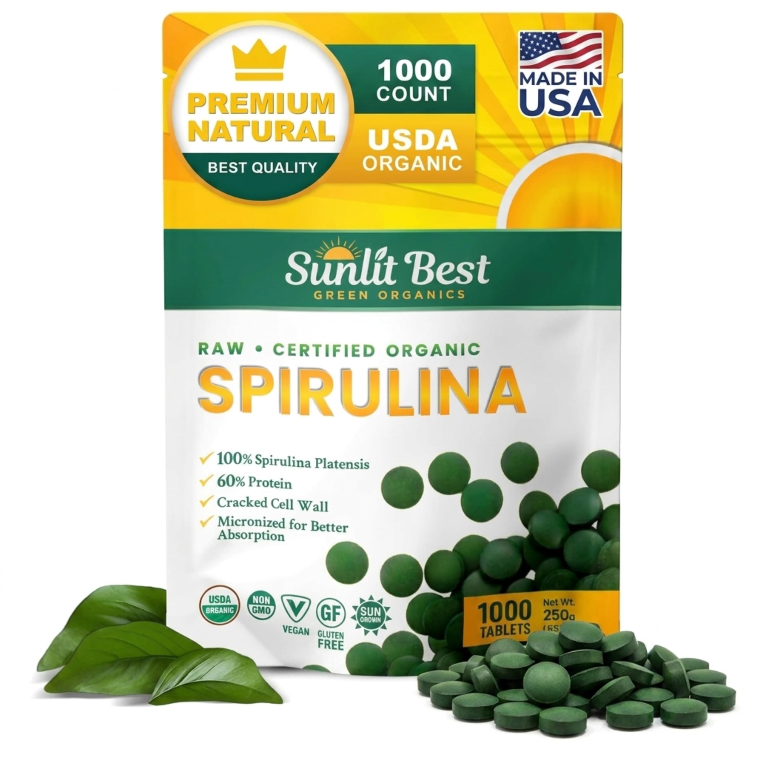 Sunlit Best Green Organics Spirulina Tablets 250g front view