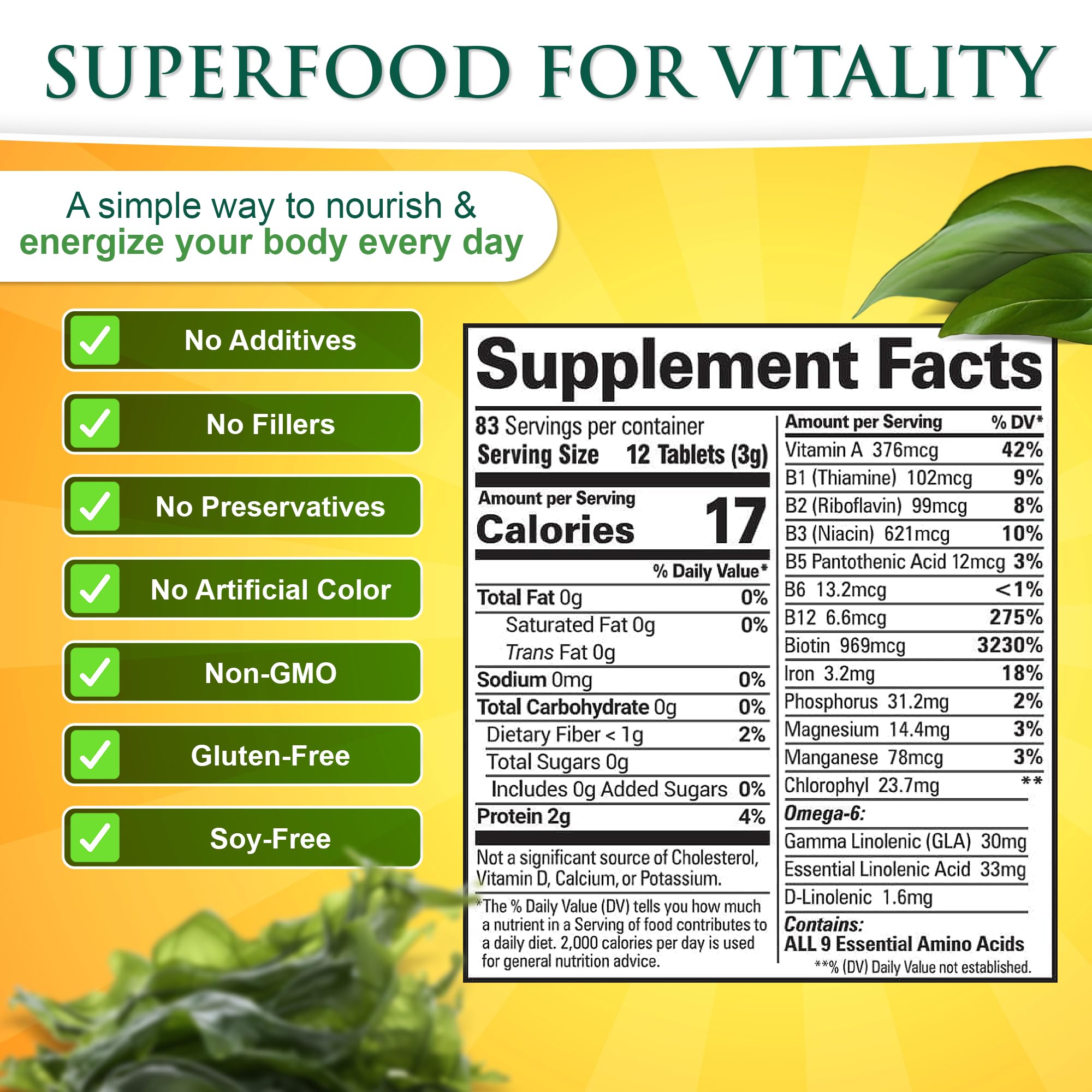 Sunlit Best Green Organics Spirulina Tablets 250g packaging