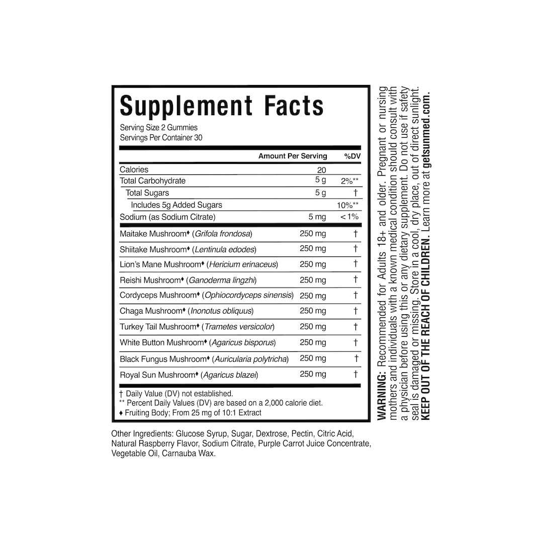 SUNMED Mushroom Blend Supplement 181g opened packaging with capsules visible