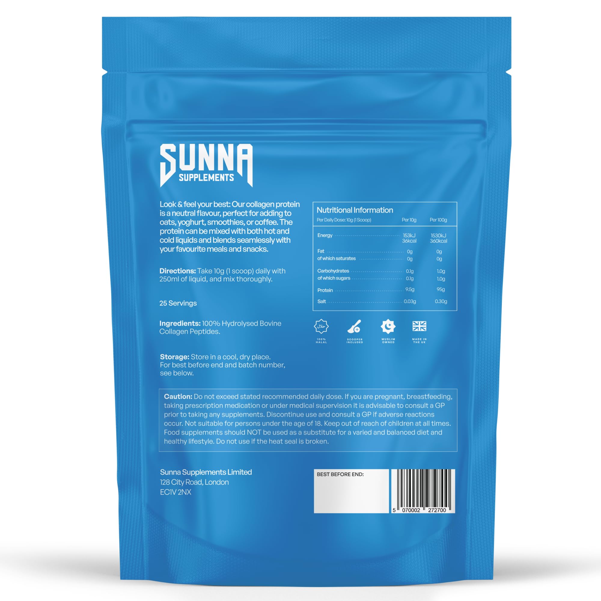 SUNNA SUPPLEMENTS Halal Collagen Powder packaging side view