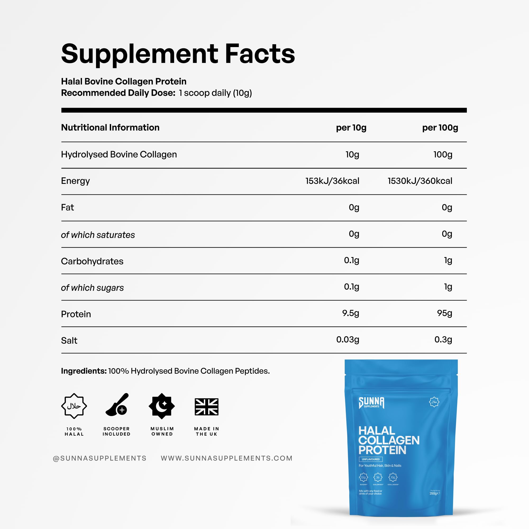 SUNNA SUPPLEMENTS Halal Collagen Powder with lifestyle background