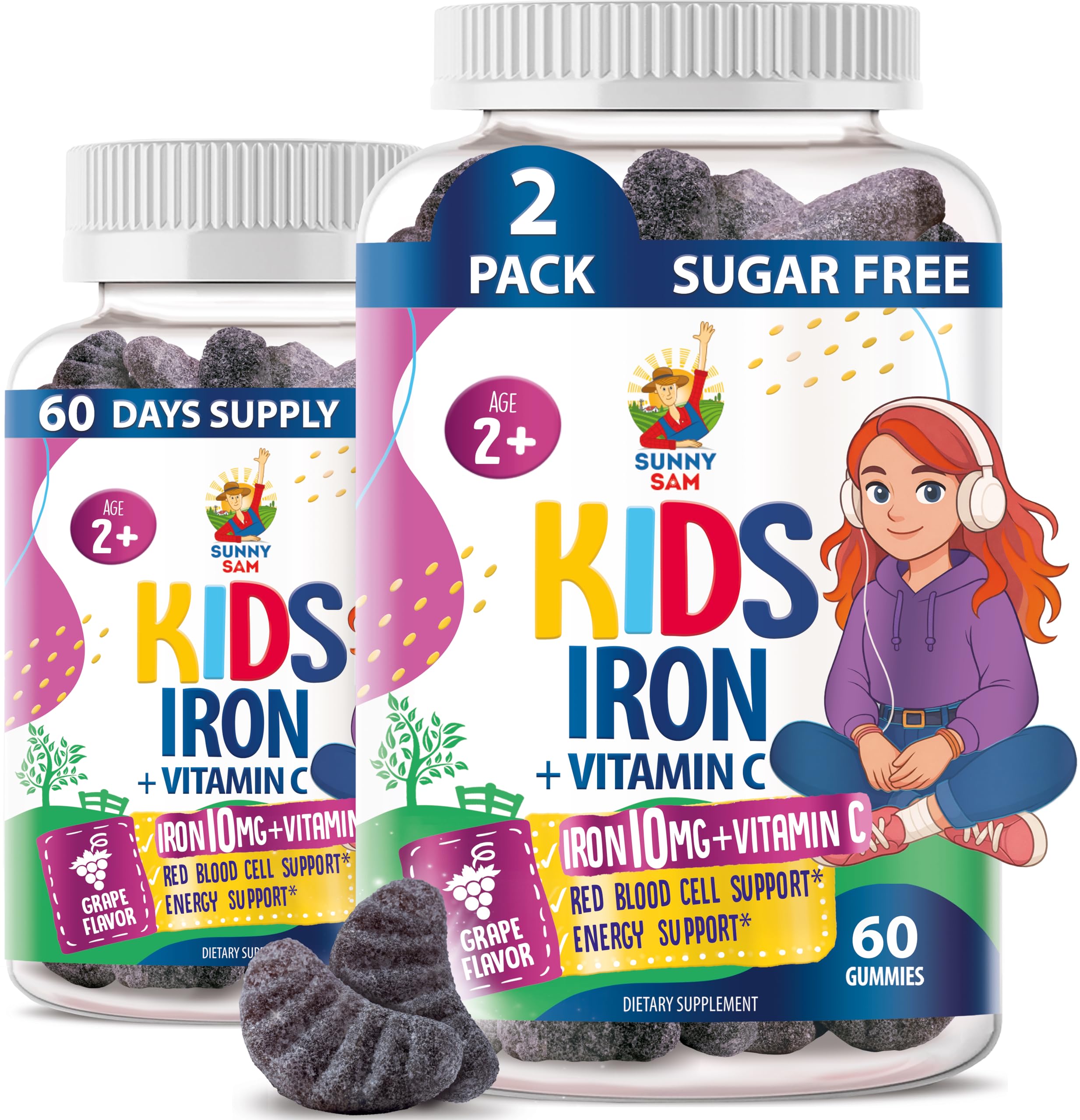 SUNNY SAM Iron Gummies for Kids 10mg grape flavour front view