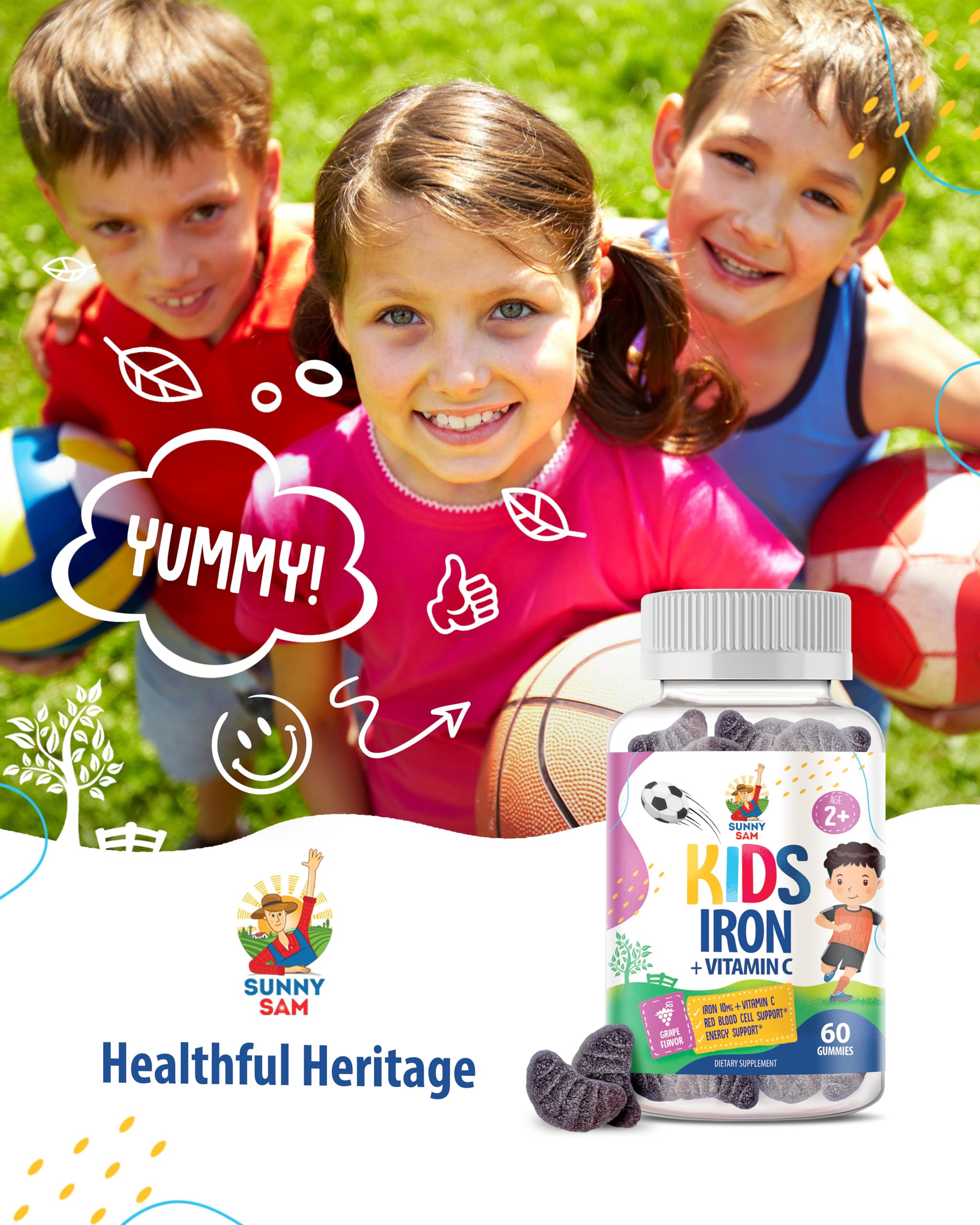 SUNNY SAM Iron Gummies for Kids 10mg on a table