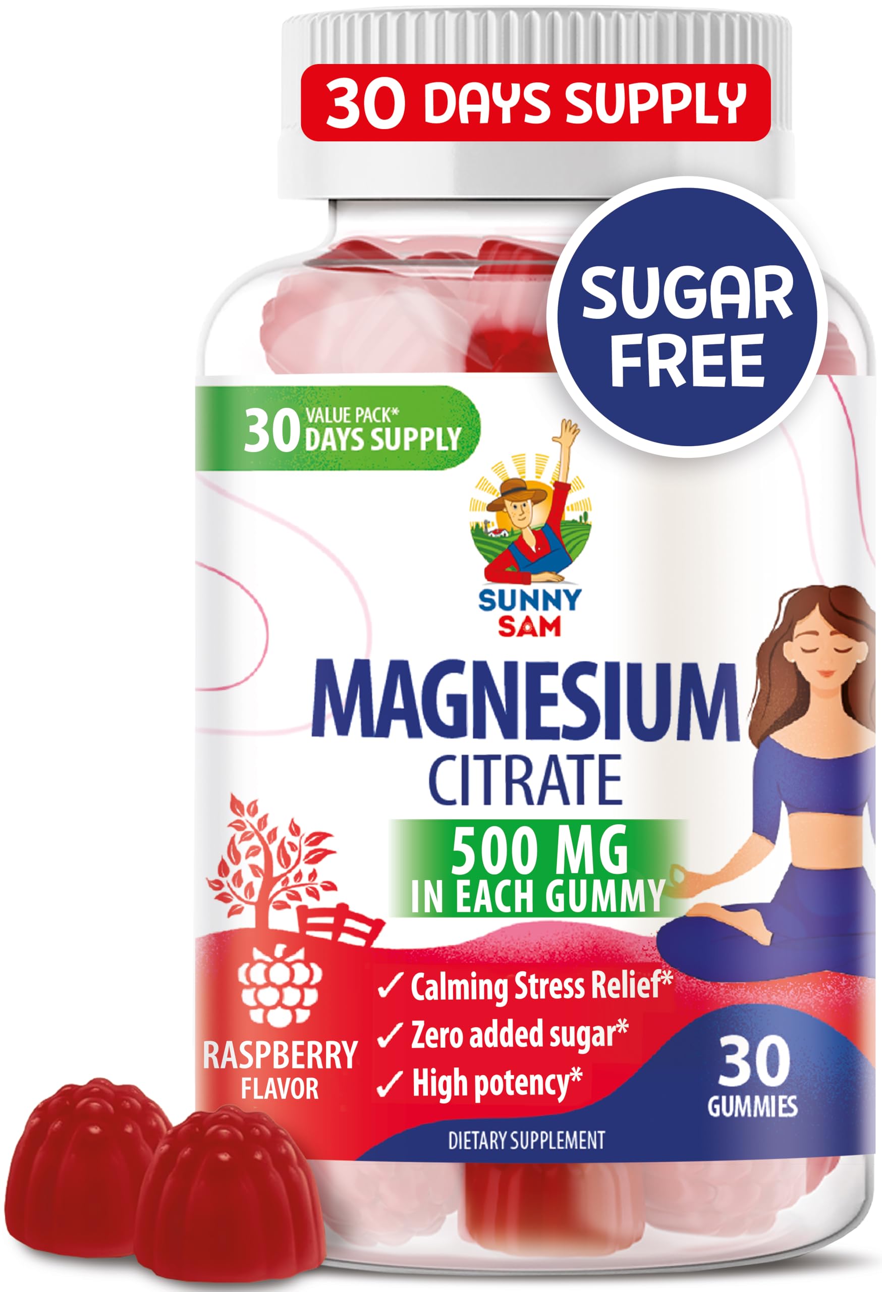 SUNNY SAM Magnesium Gummies for Kids 500mg raspberry flavour front view