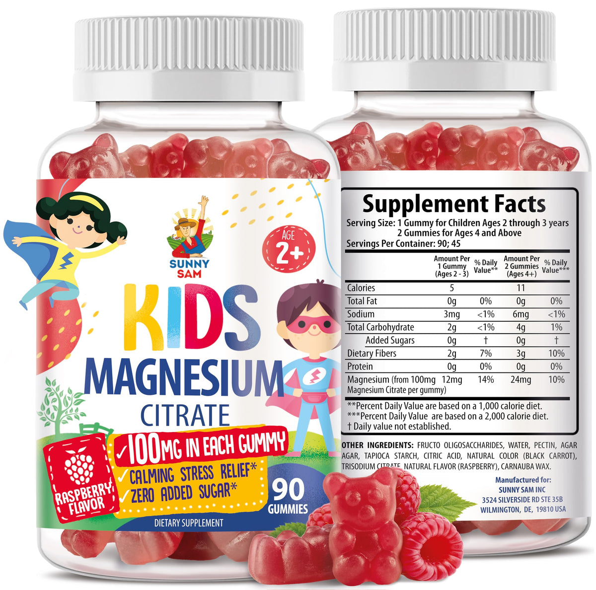 SUNNY SAM Magnesium Gummies for Kids front view packaging