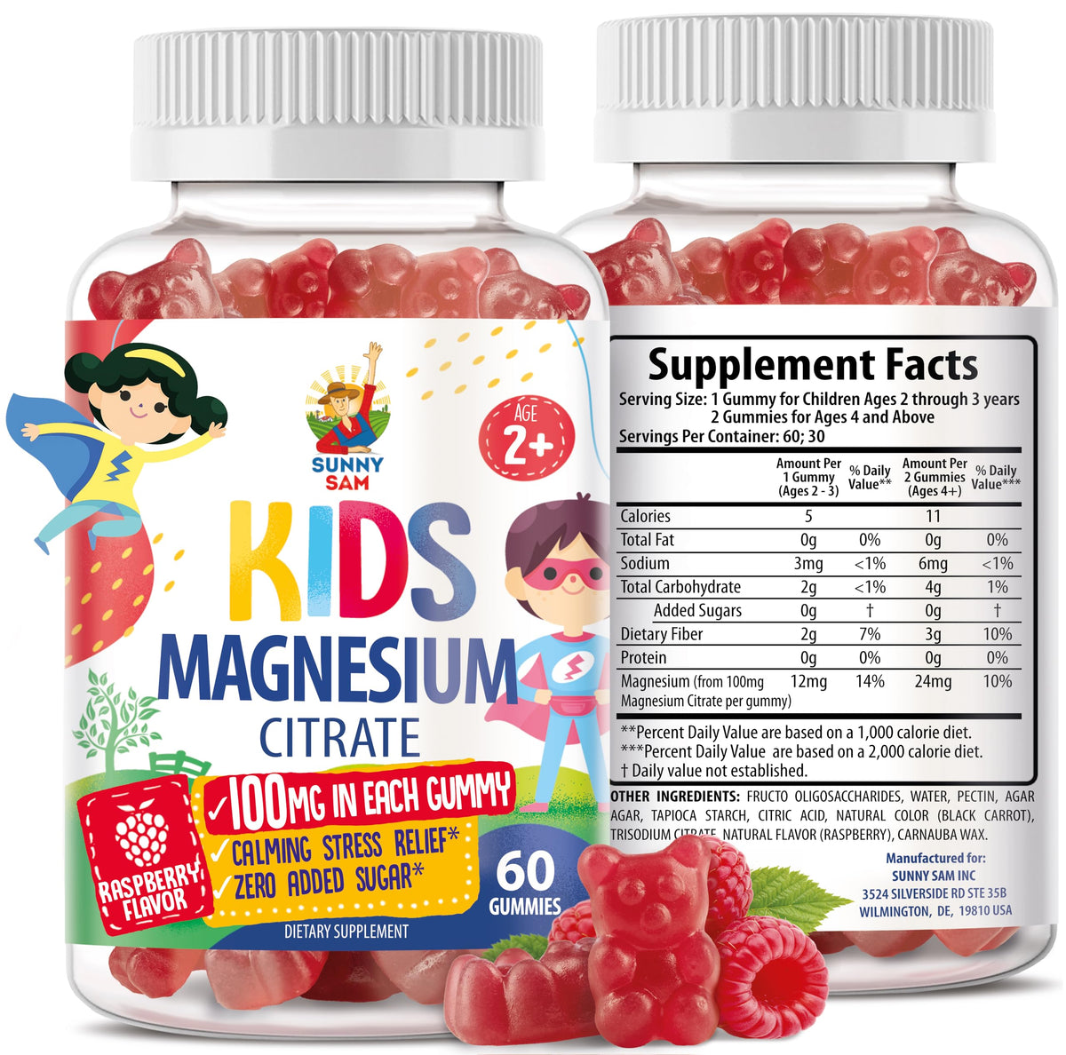 SUNNY SAM Magnesium Gummies for Kids packaging front view