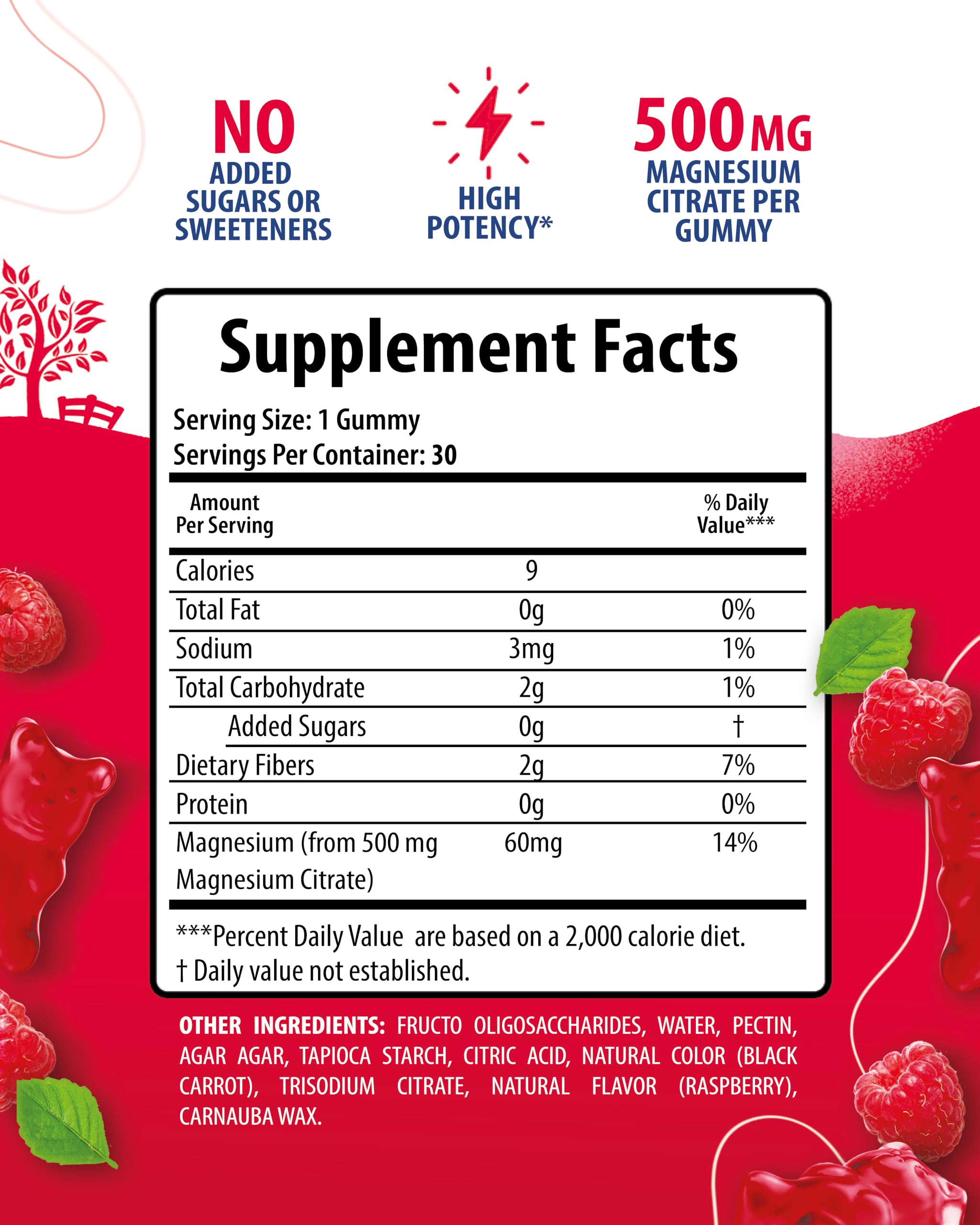 SUNNY SAM Magnesium Gummies packaging with raspberry flavour description