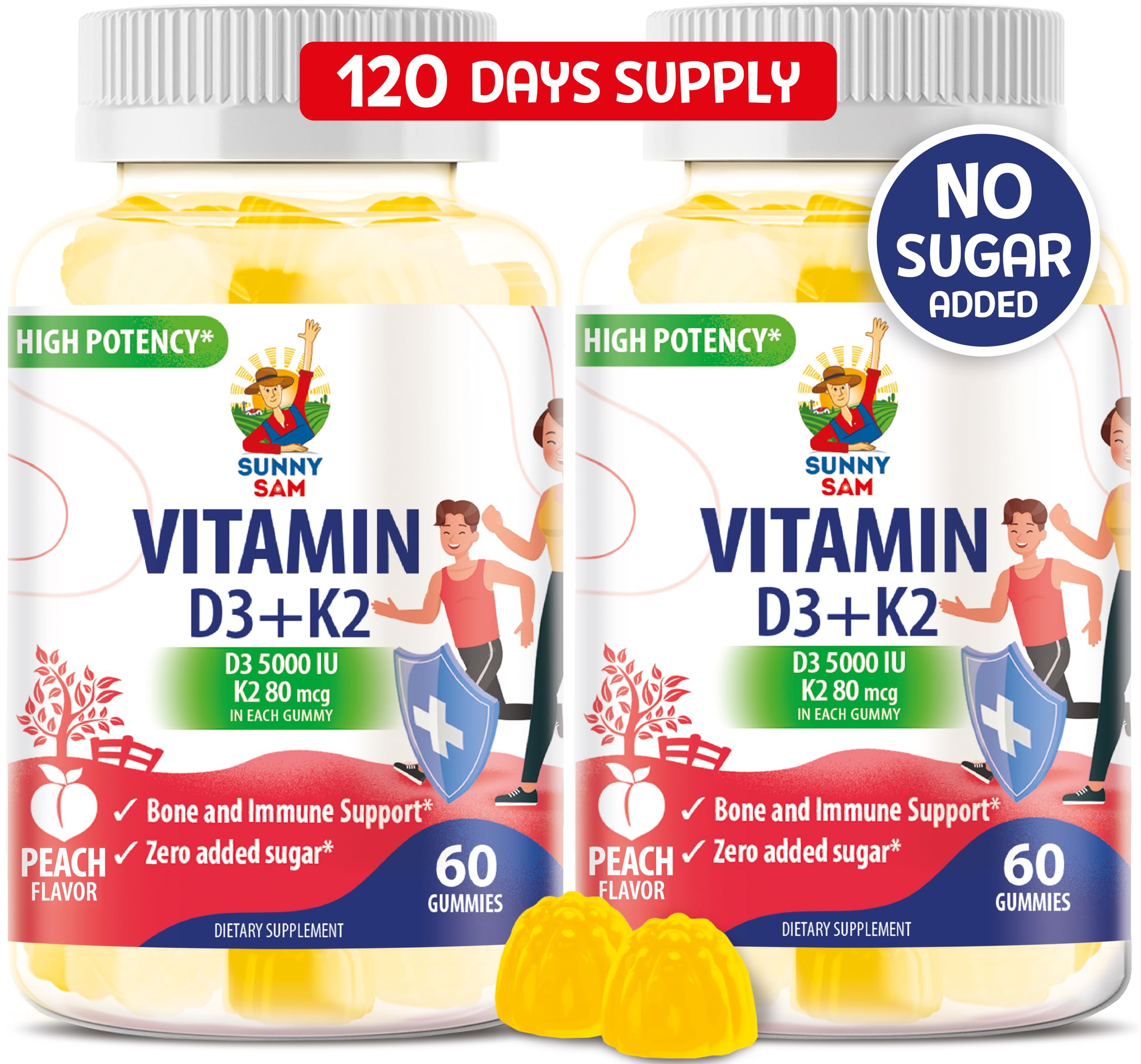 SUNNY SAM Vitamin D3 K2 Gummies 5000 IU Peach flavour front view