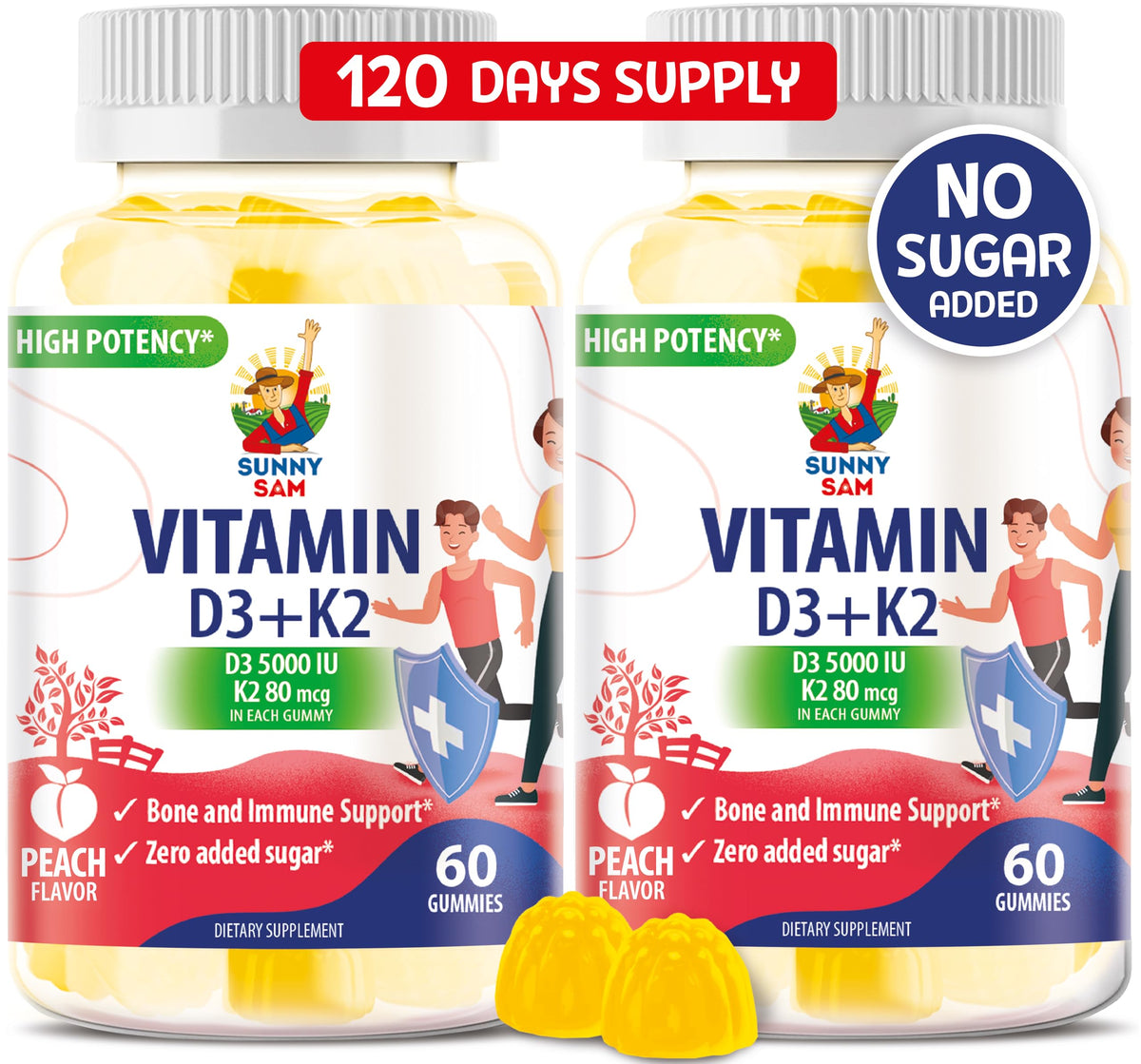 SUNNY SAM Vitamin D3 K2 Gummies 5000 IU Peach flavour front view