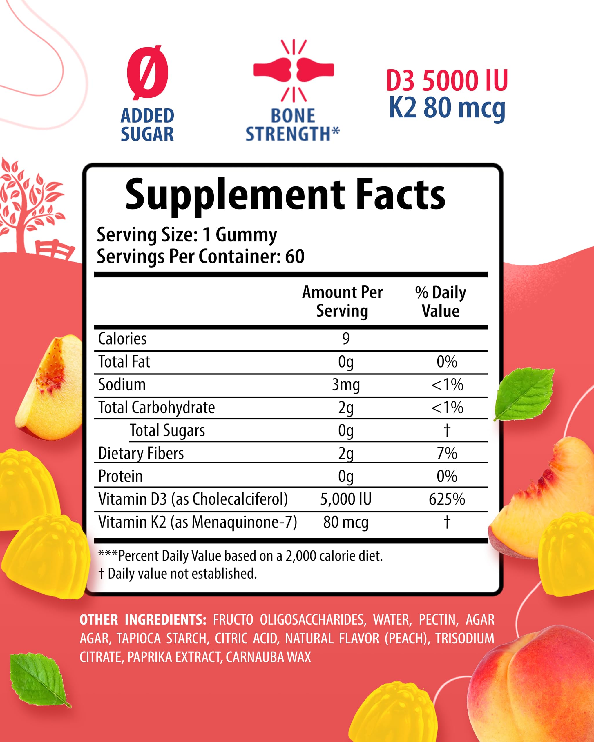 SUNNY SAM Vitamin D3 K2 Gummies 5000 IU Peach flavour packaging
