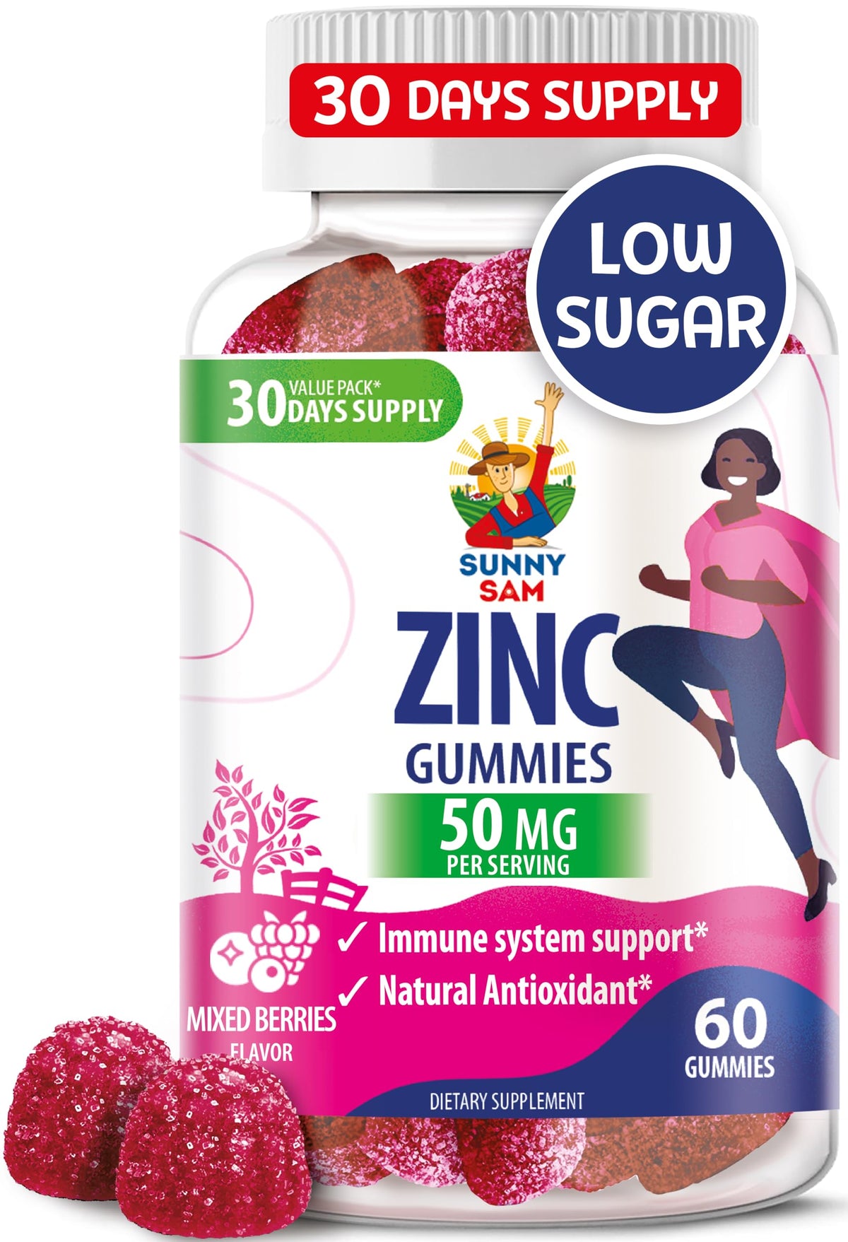 SUNNY SAM Zinc Gummies 50mg bottle front view