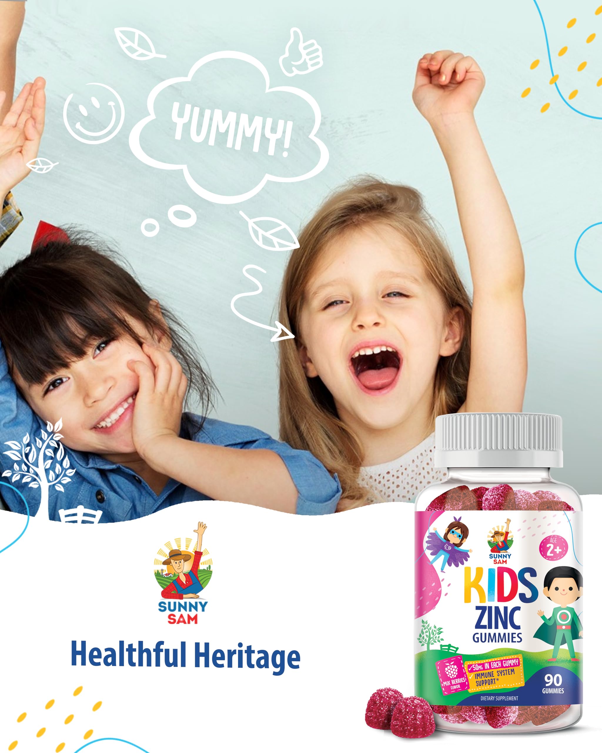 SUNNY SAM Zinc Gummies for Kids 25mg packaging
