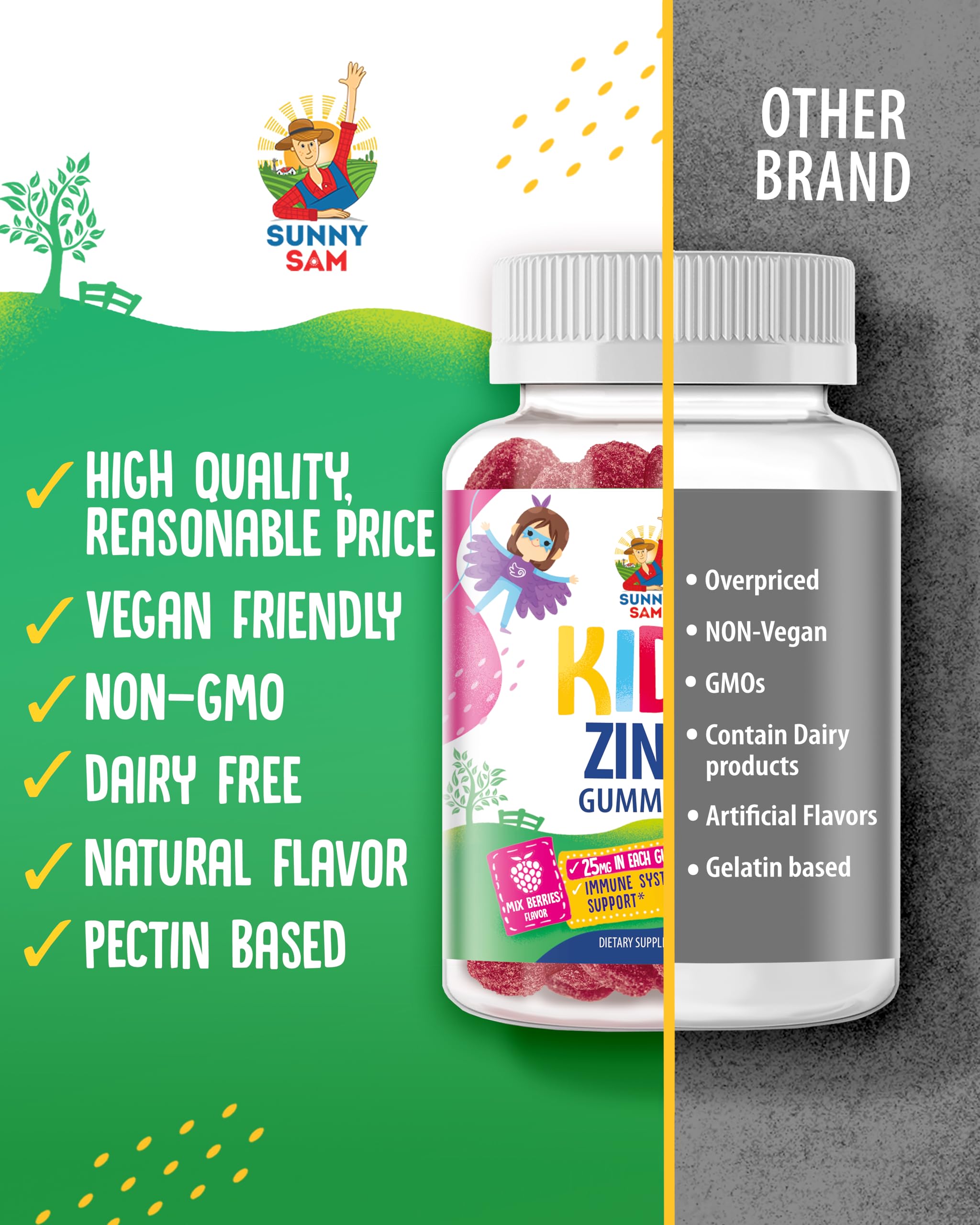 SUNNY SAM Zinc Gummies for Kids 25mg with fruits