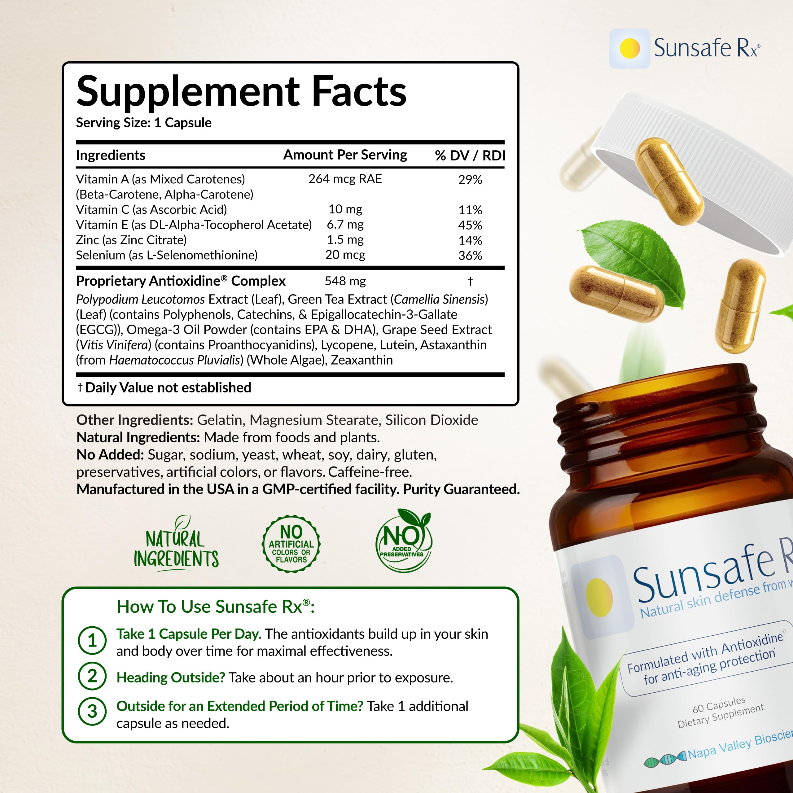 Sunsafe Rx Antioxidant Supplement bottle top view