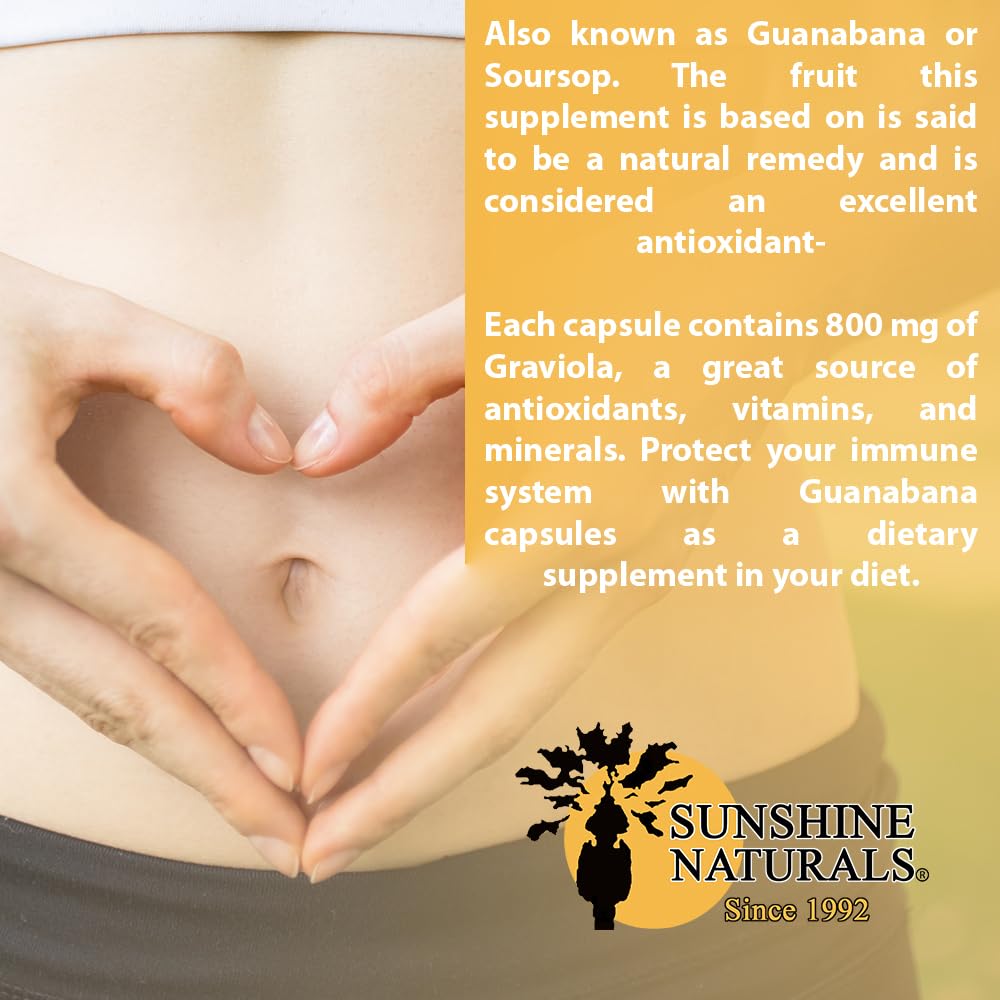 Sunshine Naturals Graviola Supplement capsule on a wooden surface