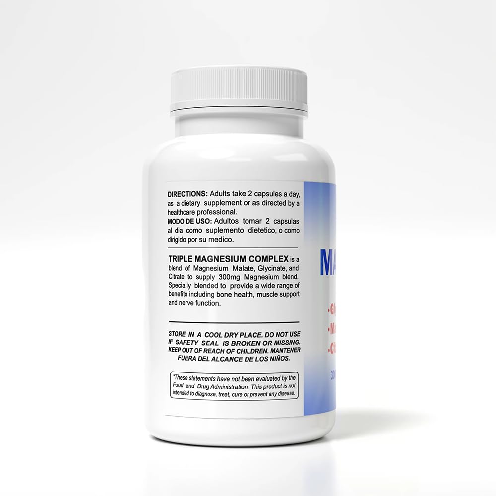 Sunshine Naturals Triple Magnesium Complex 300mg capsules side view
