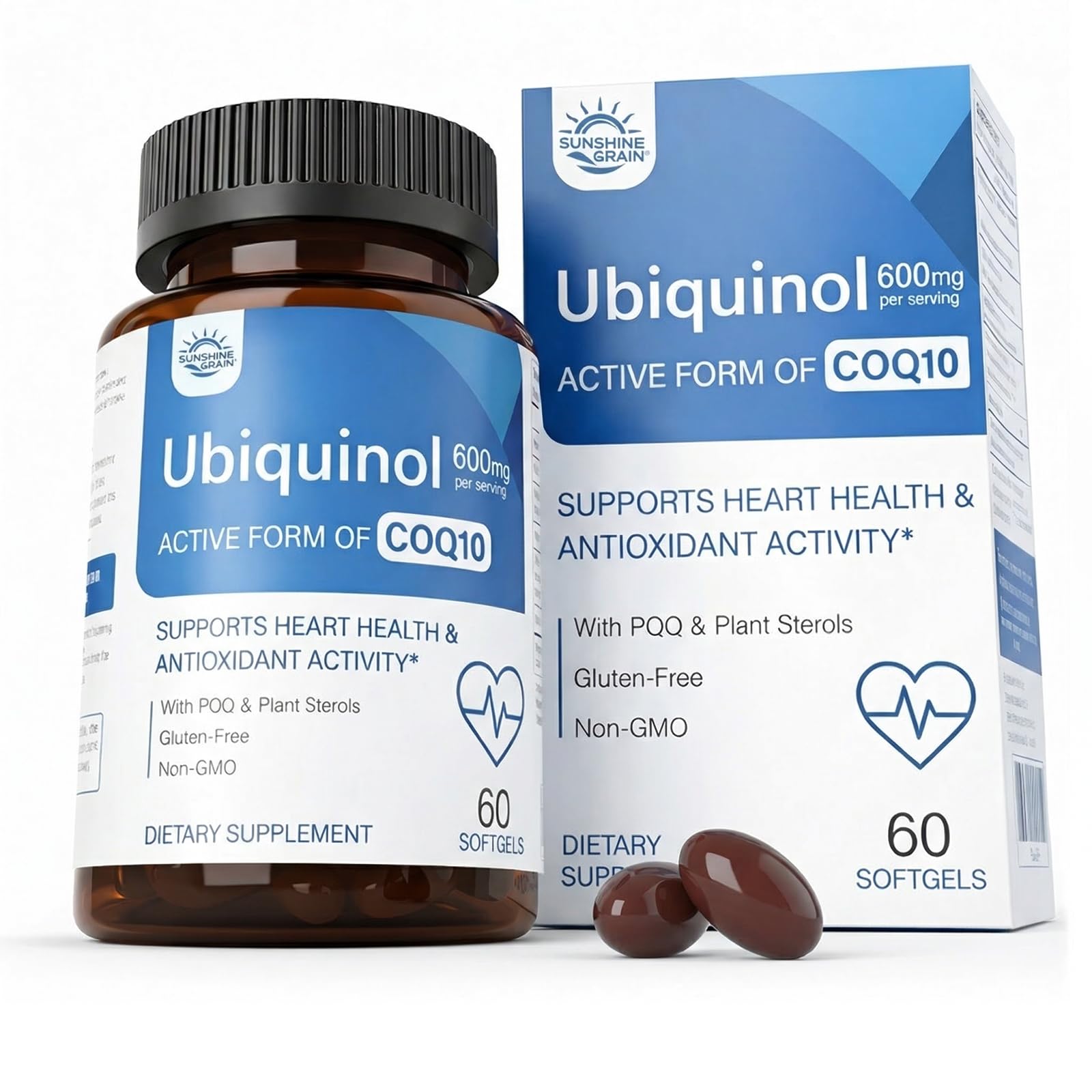 Sunshine & Rain CoQ10 Ubiquinol 600mg softgels front view