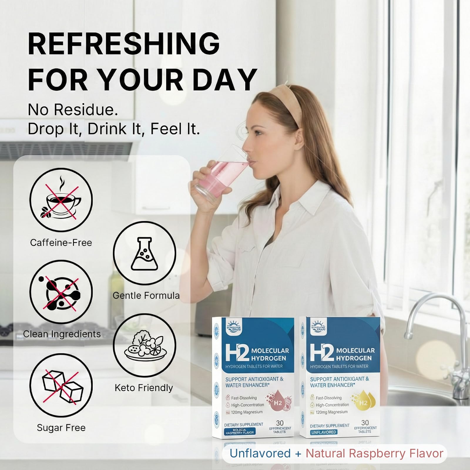 Sunshine & Rain Magnesium H2 Tablets back view with ingredient list