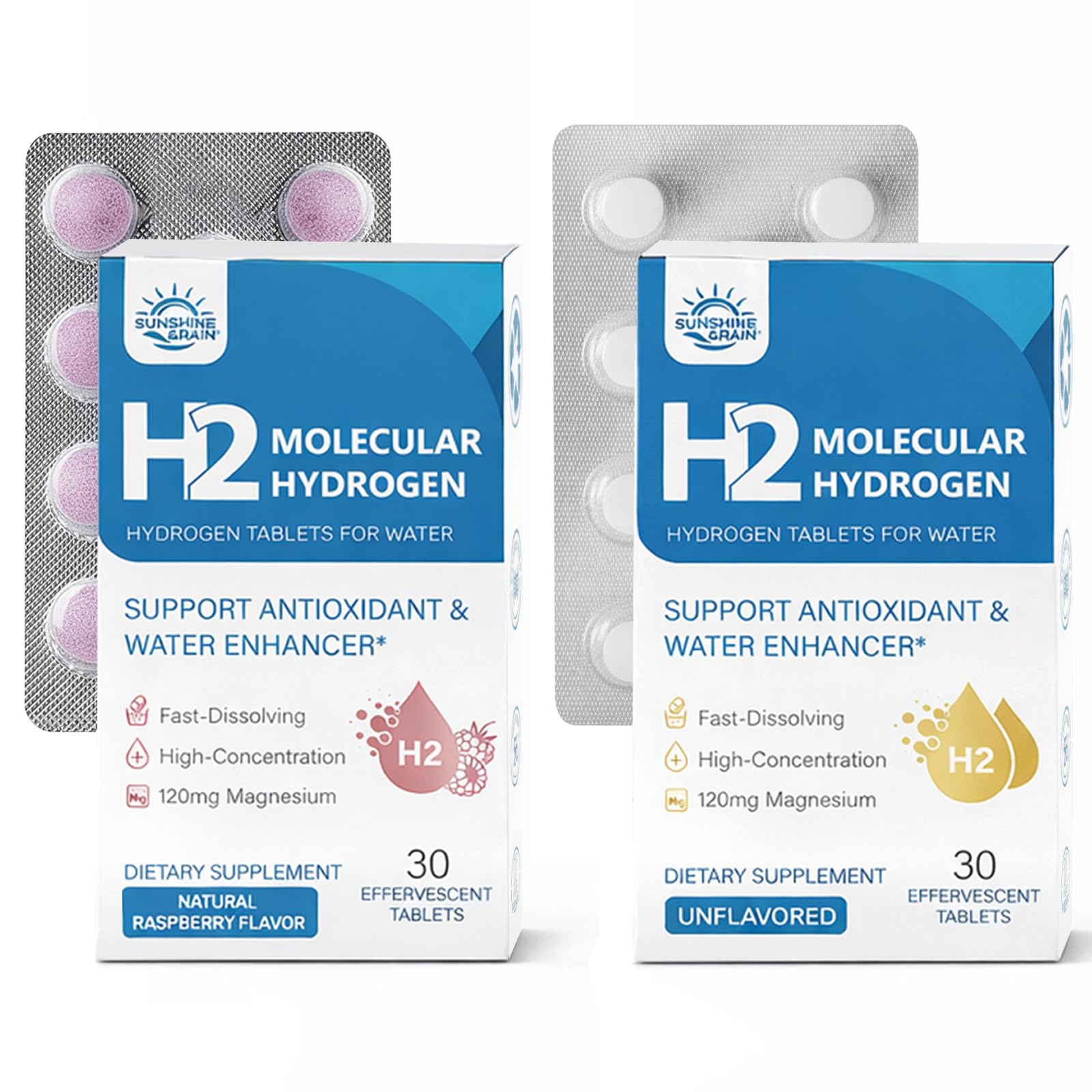 Sunshine & Rain Magnesium H2 Tablets with a glass of water