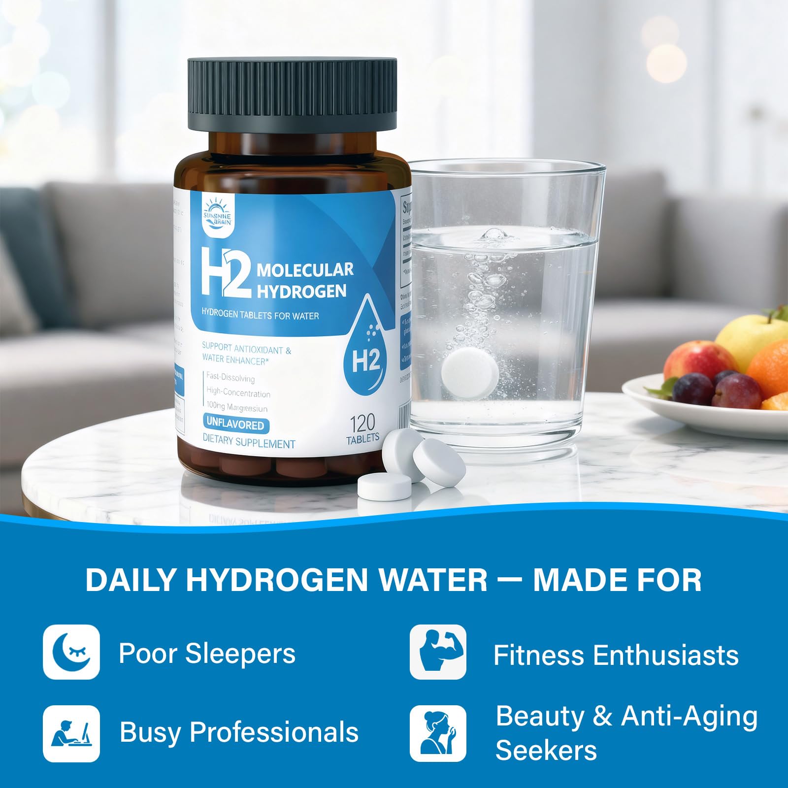 Sunshine & Rain Molecular Hydrogen Tablets close-up