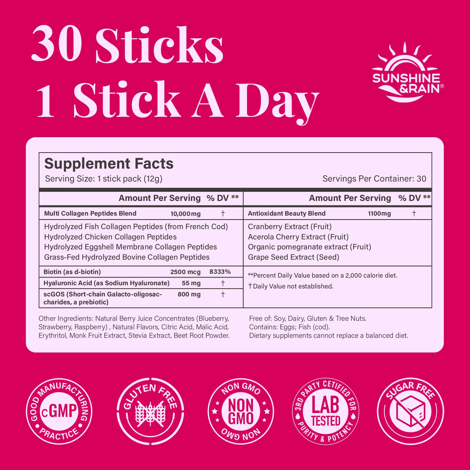 Sunshine & Rain Multi-Source Collagen Stick Packs in a glass of water