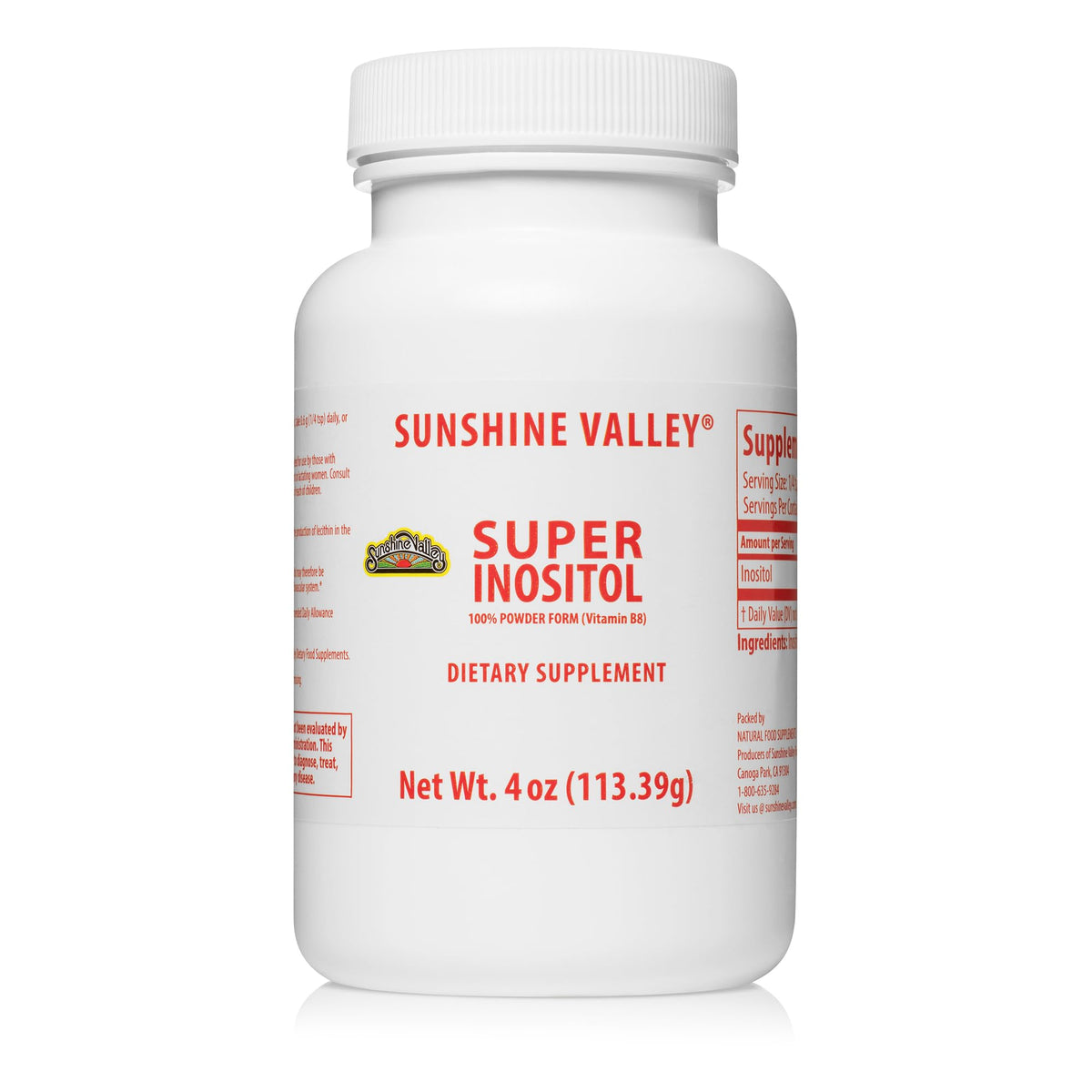 Sunshine Valley Super Inositol Powder 4 oz front view